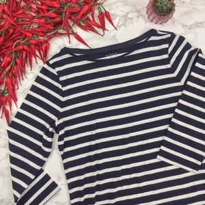 Talbots Cotton Bateau-Neck Navy Skinny Stripe Tee